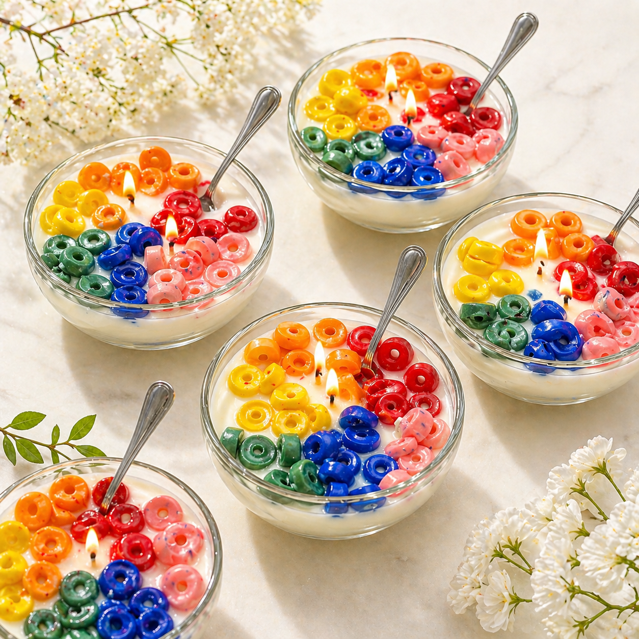 Froot Loops Inspired Cereal Candle